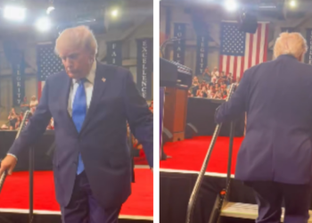 President Trump exits the stage in the middle of his speech to embrace Migdalia Martinez and retired NYPD Sergeant Jesus Freytes, whose 12-year-old son Jacob was tragically killed by a stray bullet in the Bronx