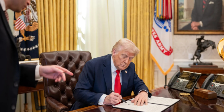 President Donald Trump signs an executive order during a previous event. PHOTO: White House