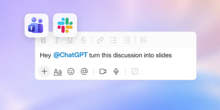 OpenAI handout shows how users can message the Dot AI agent through ChatGPT, Slack, Microsoft Teams, or text. PHOTO: OpenAI