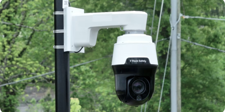 A Flock Safety camera monitors a roadway as concerns grow over the company’s surveillance system. PHOTO: Flock Safety