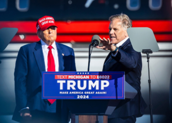 President Donald Trump and Michigan GOP candidate Mike Rogers at past rally. PHOTO: Mike Rogers