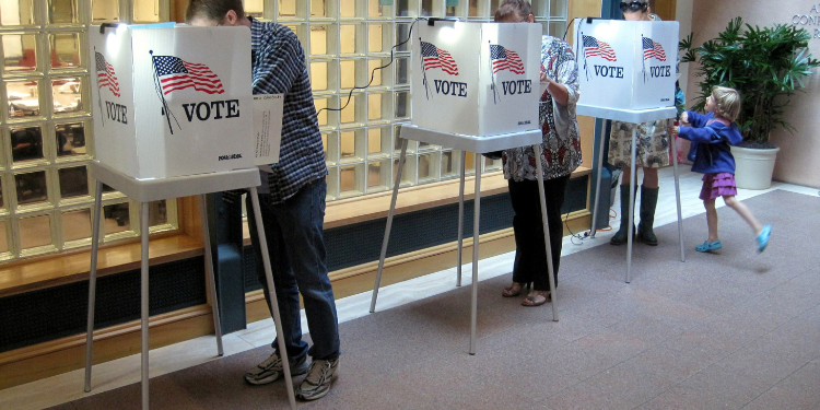 Voters in Mountain View, Calif., on voting day, June 5, 2012. PHOTO: Danny Howard / Wikimedia Commons, CC BY-SA 2.0